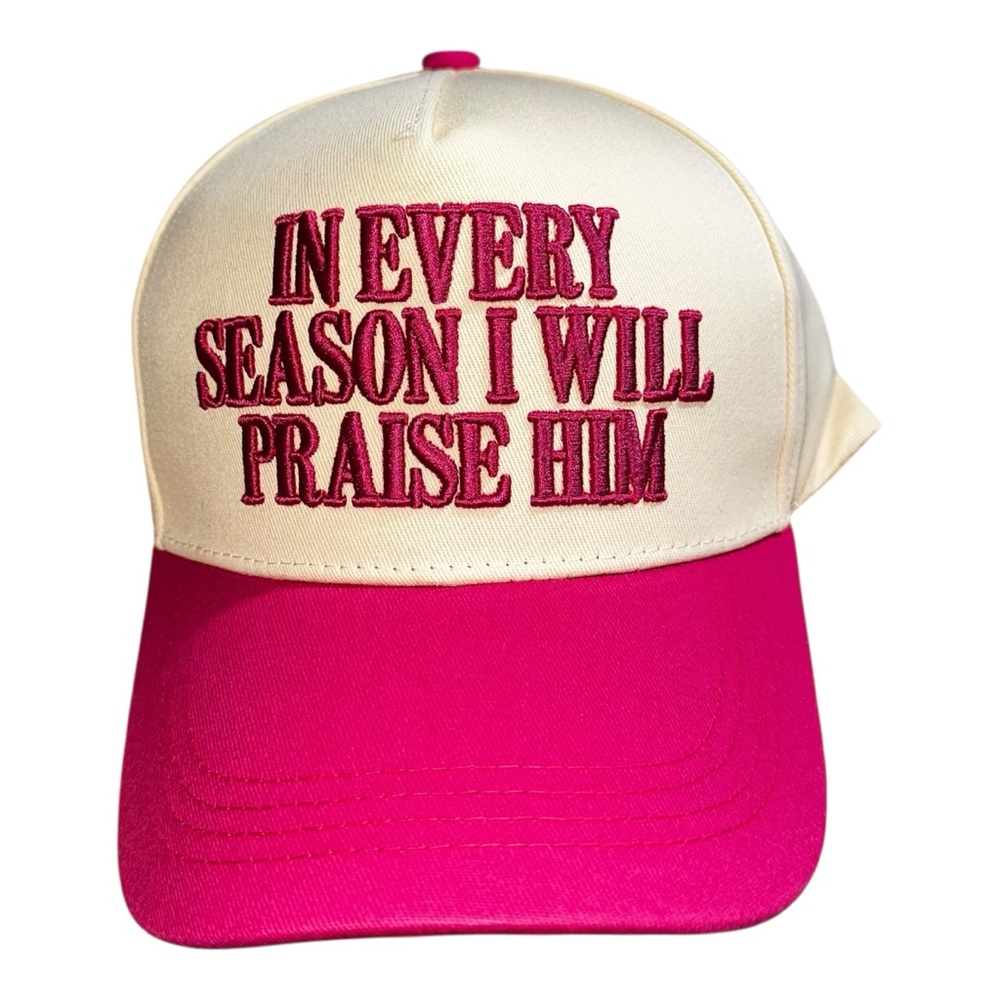 NEW "IN EVERY SEASON I WILL PRAISE HIM" Embroidered Hat - Snap Back‎ - Pink